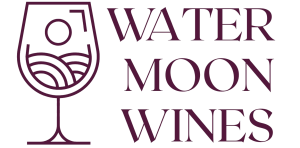 watermoon wines logo with a wine glass emblem on a transparent background